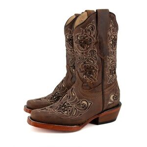 Cuadra Toddler Cowgirl Boots Capuchino Brown Leather Embroidered Rock’Em MX 16